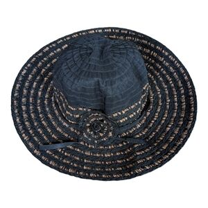 Sun 'N Sand Black Straw and Fabric Wide Brim Hat EUC Cruise Beach Vacation